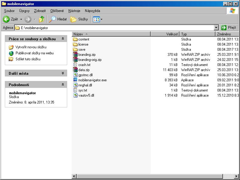 Obsah priečinka mobilenavigator s iGO